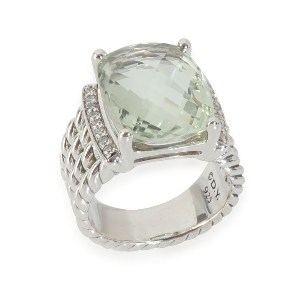David Yurman Sterling Silver Prasiolite and Diamond Wheaton Ring - Picture 3 of 4
